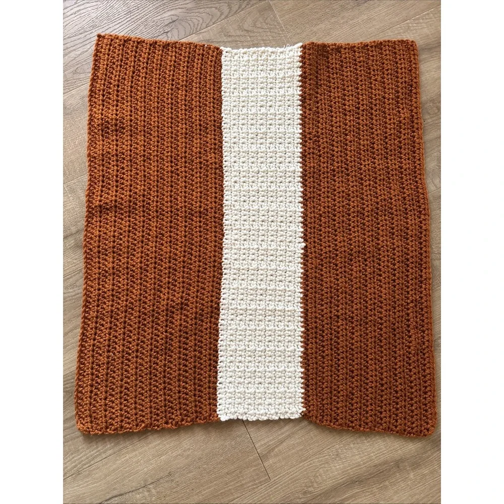 Hand Crocheted Baby Afghan Blanket Burnt Orange & Cream 23